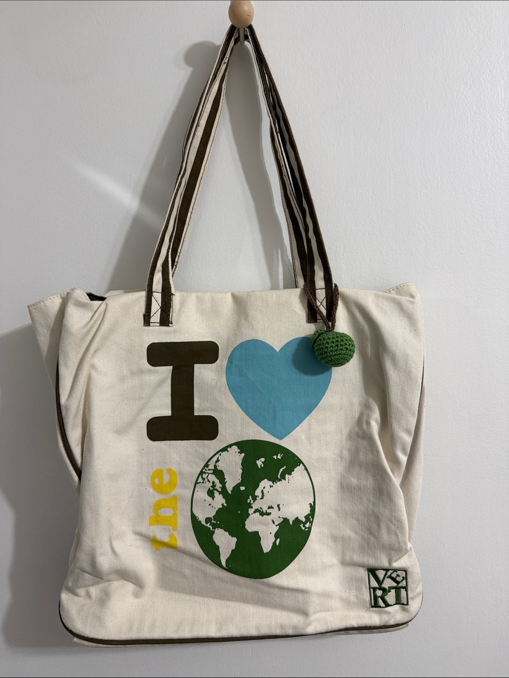 Very Eco-Graphic Cream Tote with Blue Heart and Green Earth